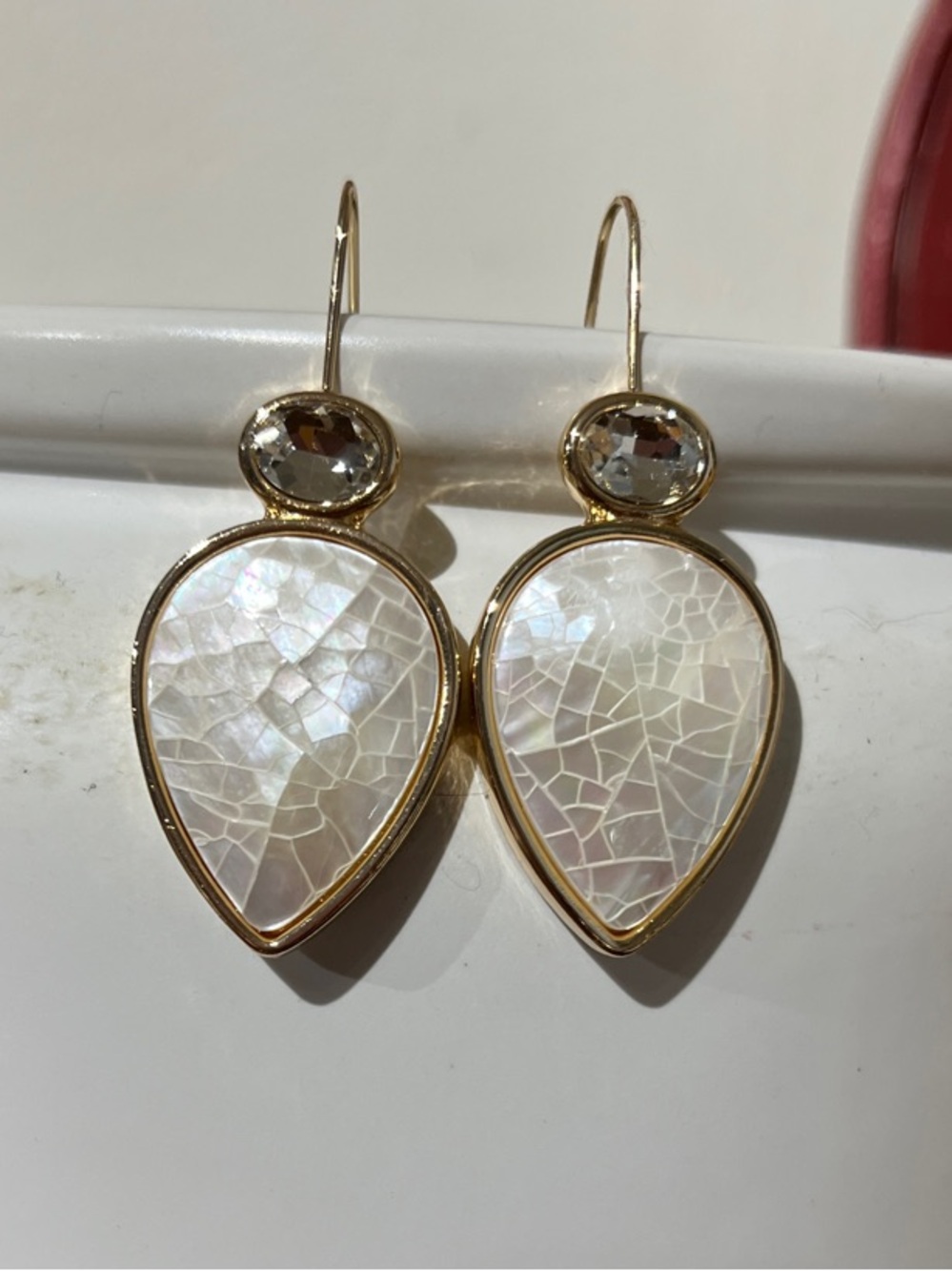 Argento Vivo Gold-Trim Iridescent White Teardrop Earrings